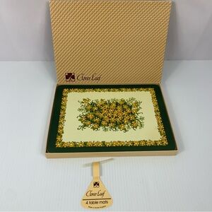 Vtg Clover Leaf Table Mats Cork Backed Placemats Set of 4 Floral Alison w/ Box